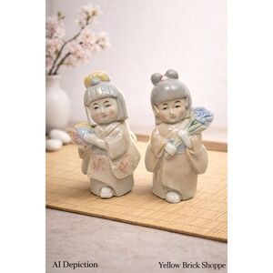 ARTMARK Ceramic Japanese Figurine Child‎ Temari Ball Vintage Collectible Beige